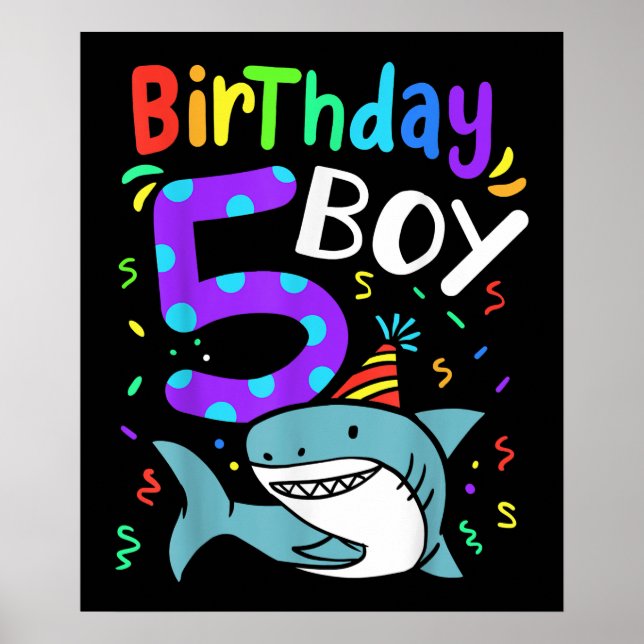 5th Birthday Five Years Old, Shark Gifts Poster (Front)