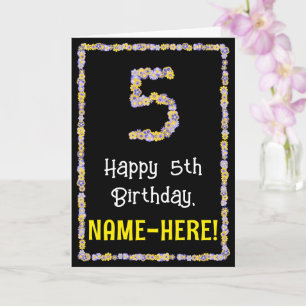 5th Birthday: Floral Flowers Number, Custom Name Card