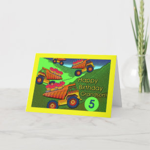 5th Birthday for Grandson, Dump Trucks, Cupcakes Card