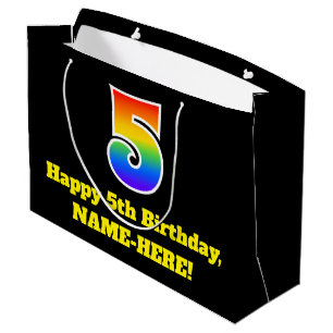 5th Birthday ~ Fun, Colourful, Vibrant, Rainbow 5 Large Gift Bag