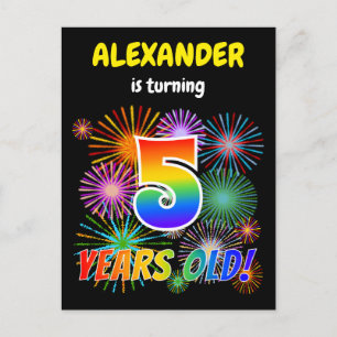 5th Birthday - Fun Fireworks, Rainbow Look "5" Postcard