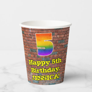 5th Birthday: Fun Graffiti-Inspired Rainbow 5 Paper Cups