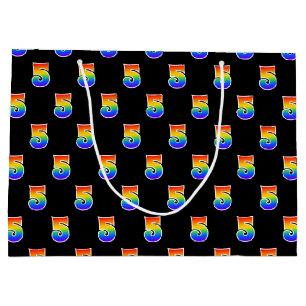 5th Birthday: Fun Rainbow Event Number 5 Pattern Large Gift Bag