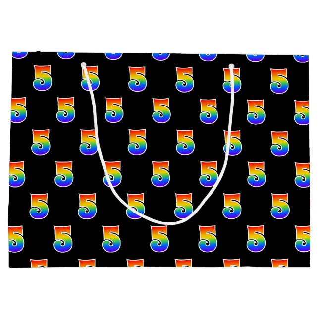 5th Birthday: Fun Rainbow Event Number 5 Pattern Large Gift Bag (Back)