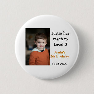 5th birthday game on boy photo name modern date 6 cm round badge