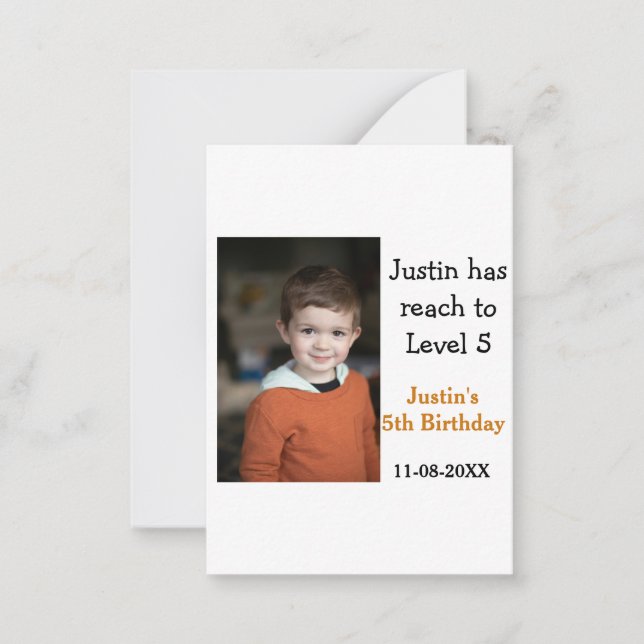 5th birthday game on boy photo name modern date  card (Front)