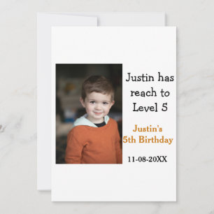 5th birthday game on boy photo name modern date  invitation