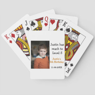 5th birthday game on boy photo name modern date playing cards