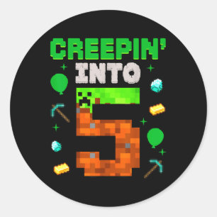5th Birthday Gamer Pixel Creepin’ Into 5 Video Gam Classic Round Sticker