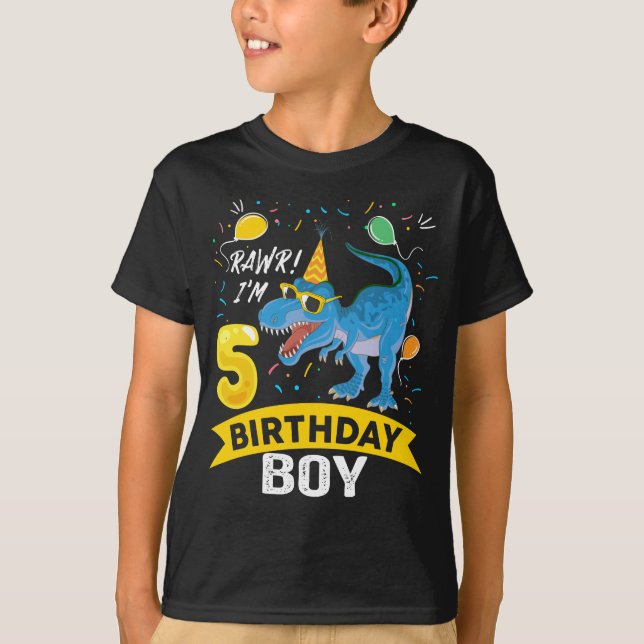 5th birthday Gift Boy T Rex Dinosaur 5 Year Old T-Shirt (Front)