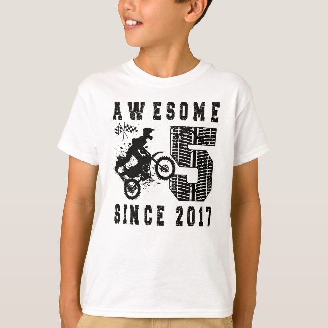 5th Birthday Gift Dirt Bike Boy Born in 2017 T-Shirt (Front)