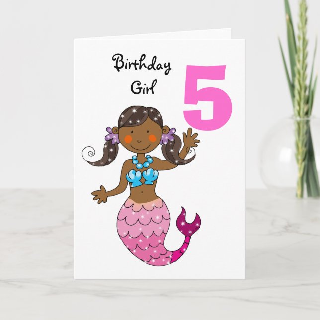 5th birthday gift for a girl, cute mermaid card (Front)