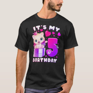 5th Birthday, Girl 5 Year, Cat, Number 5 T-Shirt