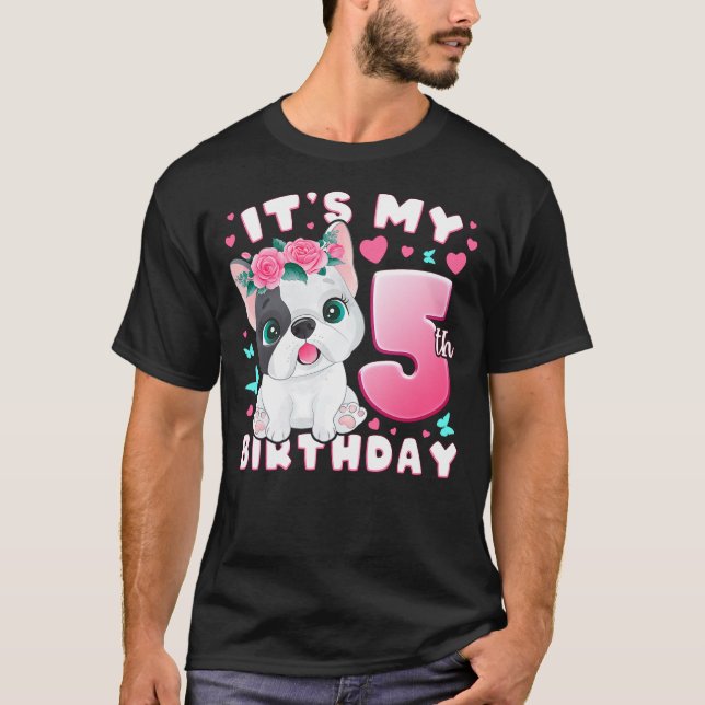 5th Birthday, Girl 5 Year, Dog, Puppy, Number 5 T-Shirt (Front)