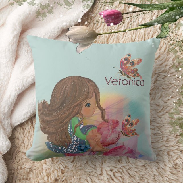 5th birthday girl butterfly cushion (5th birthday girl butterfly throw pillow)