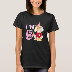 5th Birthday Girl Dog Puppies Children I Am 5 T-Shirt