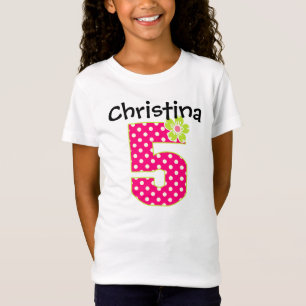 5th Birthday Girl Hot Pink & Green Dots T-Shirt