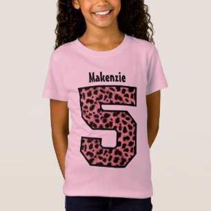 5th Birthday Girl LEOPARD Five Year Custom Name V1 T-Shirt
