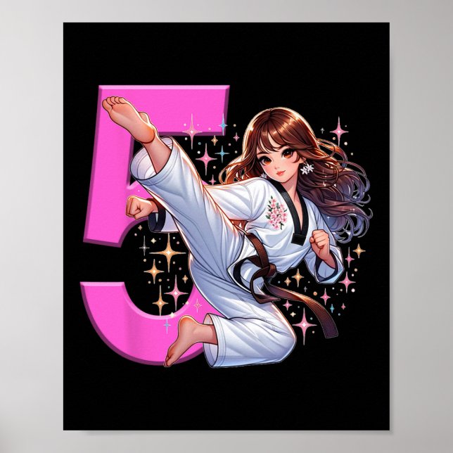 5th Birthday Girl Martial Arts Party Taekwondo Kar Poster (Front)