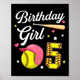5th Birthday Girl Softll Fifth Bday 5 Yrs Five Yea Poster