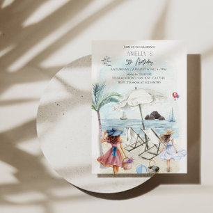 5th Birthday Girl Summer Beach Party Invitation