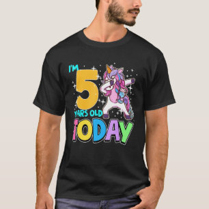 5th Birthday Girl Unicorn Dabbing I'm 5 Today Rain T-Shirt