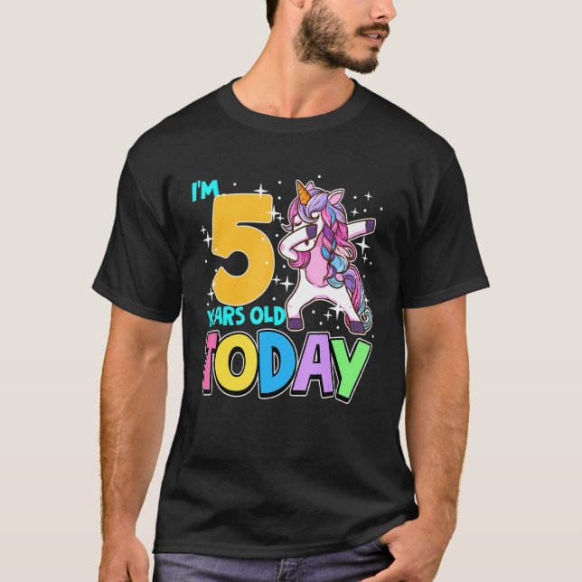 5th Birthday Girl Unicorn Dabbing I'm 5 Today Rain T-Shirt (Front)