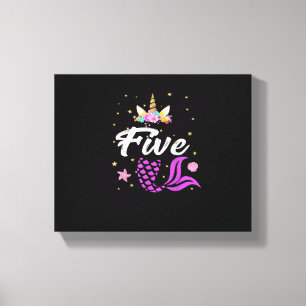 5th Birthday Girl Unicorn Shirt Mermaid Tail 5 Yea Canvas Print