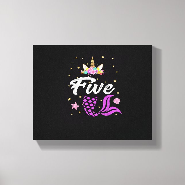 5th Birthday Girl Unicorn Shirt Mermaid Tail 5 Yea Canvas Print (Front)