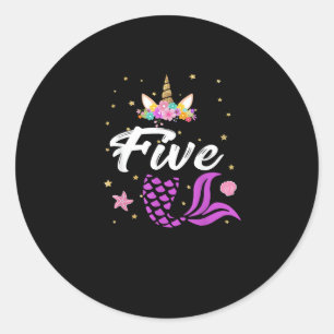 5th Birthday Girl Unicorn Shirt Mermaid Tail 5 Yea Classic Round Sticker