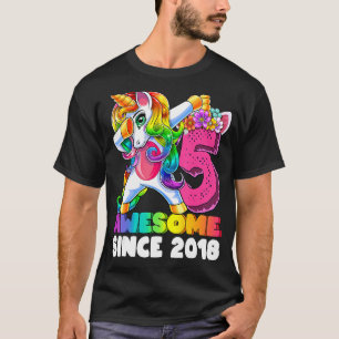 5th Birthday Girls Awesome Since 2018 Dabbing Uni T-Shirt