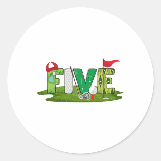 5th Birthday Golf Theme 5 Year Old Kids Sport Part Classic Round Sticker (Front)