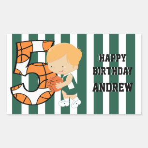 5th Birthday Green and White Basketball Player Rectangular Sticker