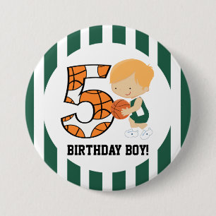 5th Birthday Green and White Basketball Player v2 7.5 Cm Round Badge