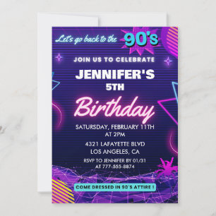 5th birthday invitation 90s themed Retro