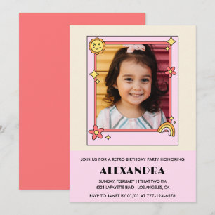 5th birthday invitation Retro Groovy Pink Floral