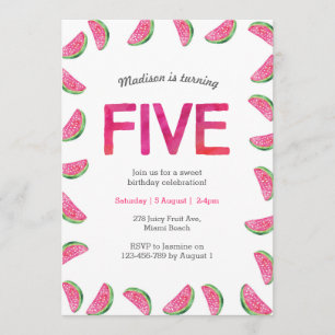 5th Birthday Invitation   tropical watermelon pink