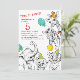 5th birthday invitation with funny cute animal.
