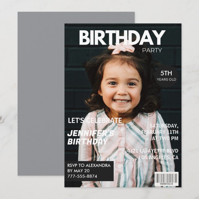 5th birthday invitations for her Magazine Cover (Front/Back)