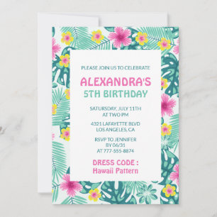 5TH birthday invitations Tropical Hawaii Pattern