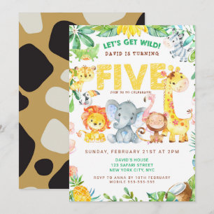  5th Birthday Jungle Safari Boy Party Zoo Animals Invitation