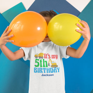 5th Birthday Kids Construction Vehicle Party T-Shirt
