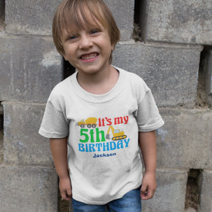 5th Birthday Kids Construction Vehicle Party Toddler T-Shirt