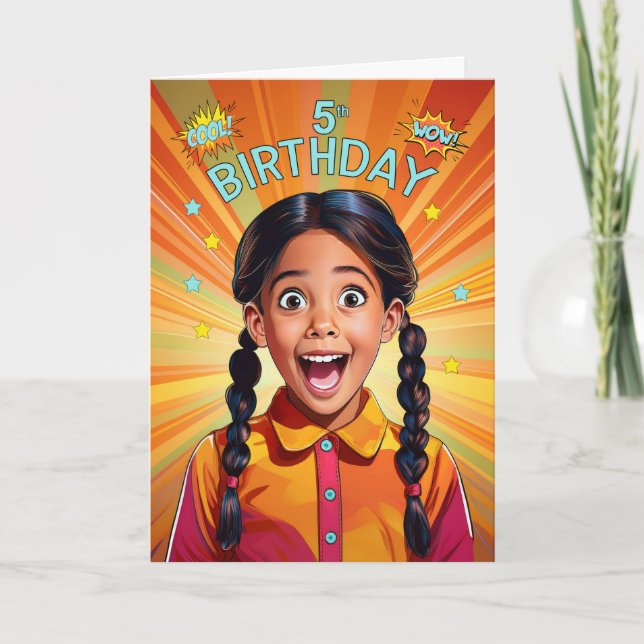 5th Birthday Latin American Girl Pop Art Style Card (Front)