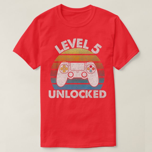 5th Birthday Level 5 Unlocked Retro Gaming For Boy T-Shirt (Design Front)