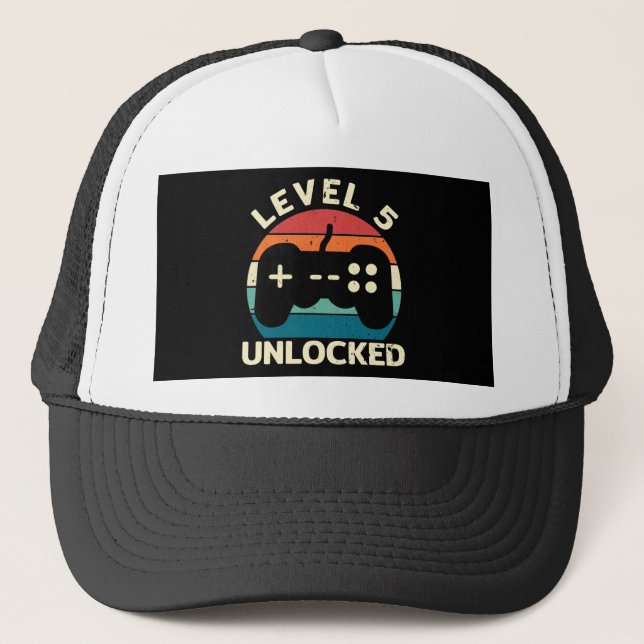 5th Birthday Level 5 Unlocked Trucker Hat (Front)