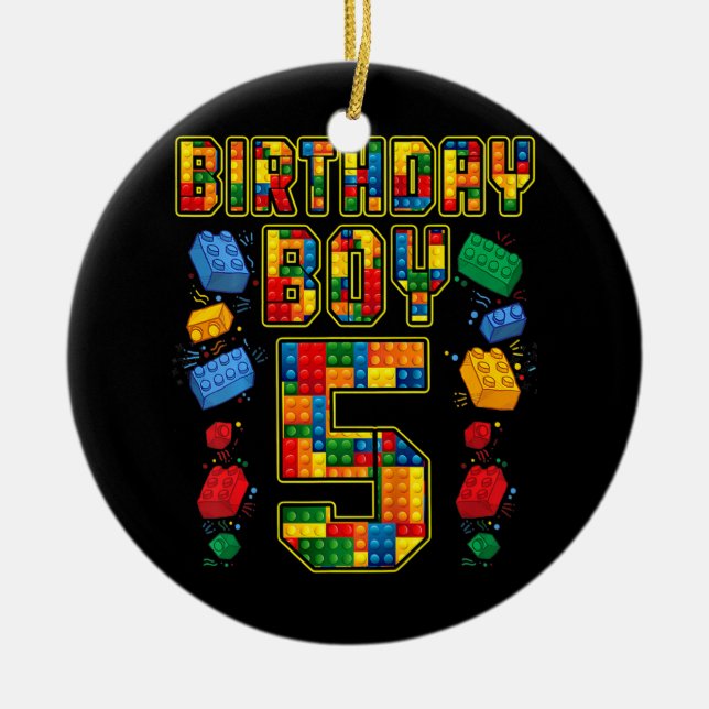 5th Birthday Master Builder 5 Years Old Block Ceramic Tree Decoration (Front)