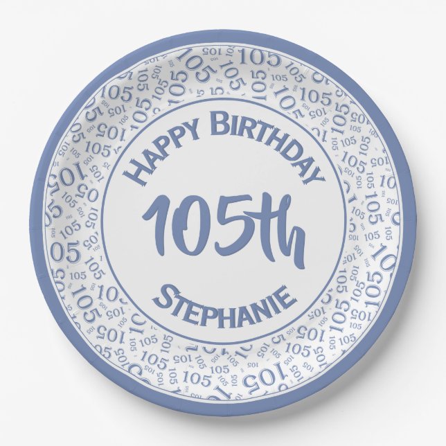 5th Birthday Modern Number Pattern Blue/White Paper Plate (Front)