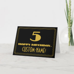 5th Birthday: Name + Art Deco Inspired Look "5" Card