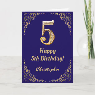 5th Birthday Navy Blue and Gold Glitter Frame Card